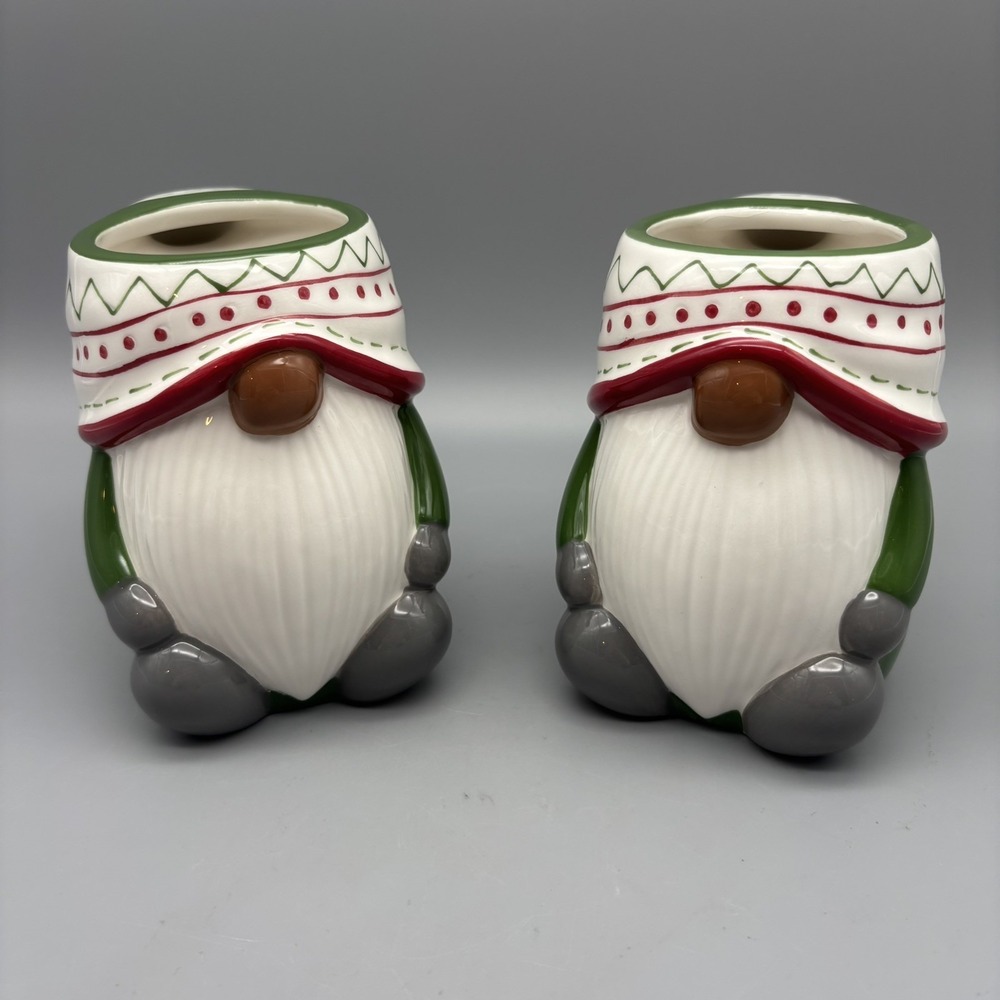 Pottery Barn Festive Gnome Mug Holiday Christmas Green Set Of 2
